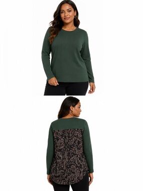 NWT 52 Seven Evergreen Crew Neck Sweater Paisley Back High-Low Hem Size M